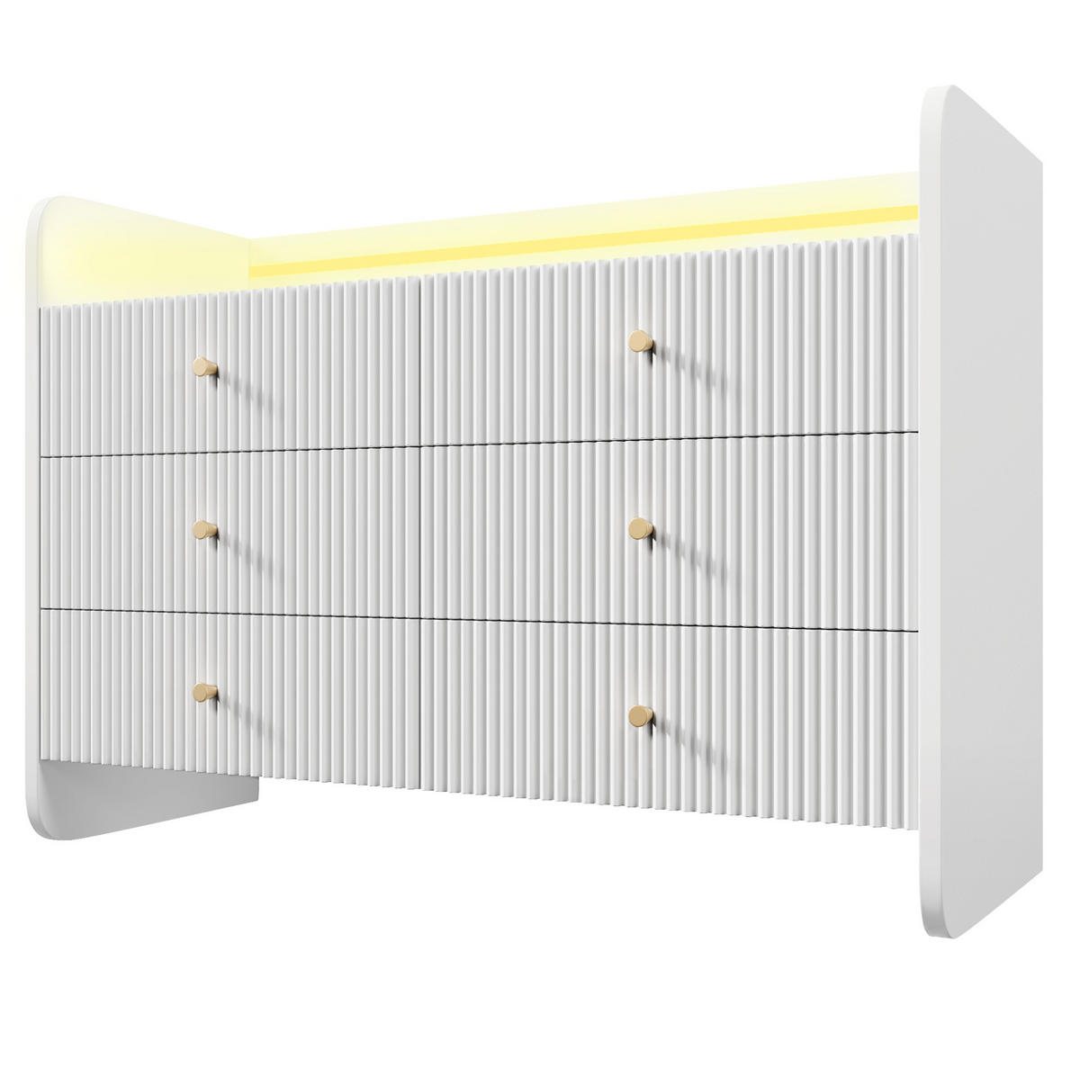 SIDEBOARD 120/40/75 cm in Weiß mit 6 Schubladen, LED und offenem Fach - Weiß, Holzwerkstoff (120/75/40cm) - BEAOK