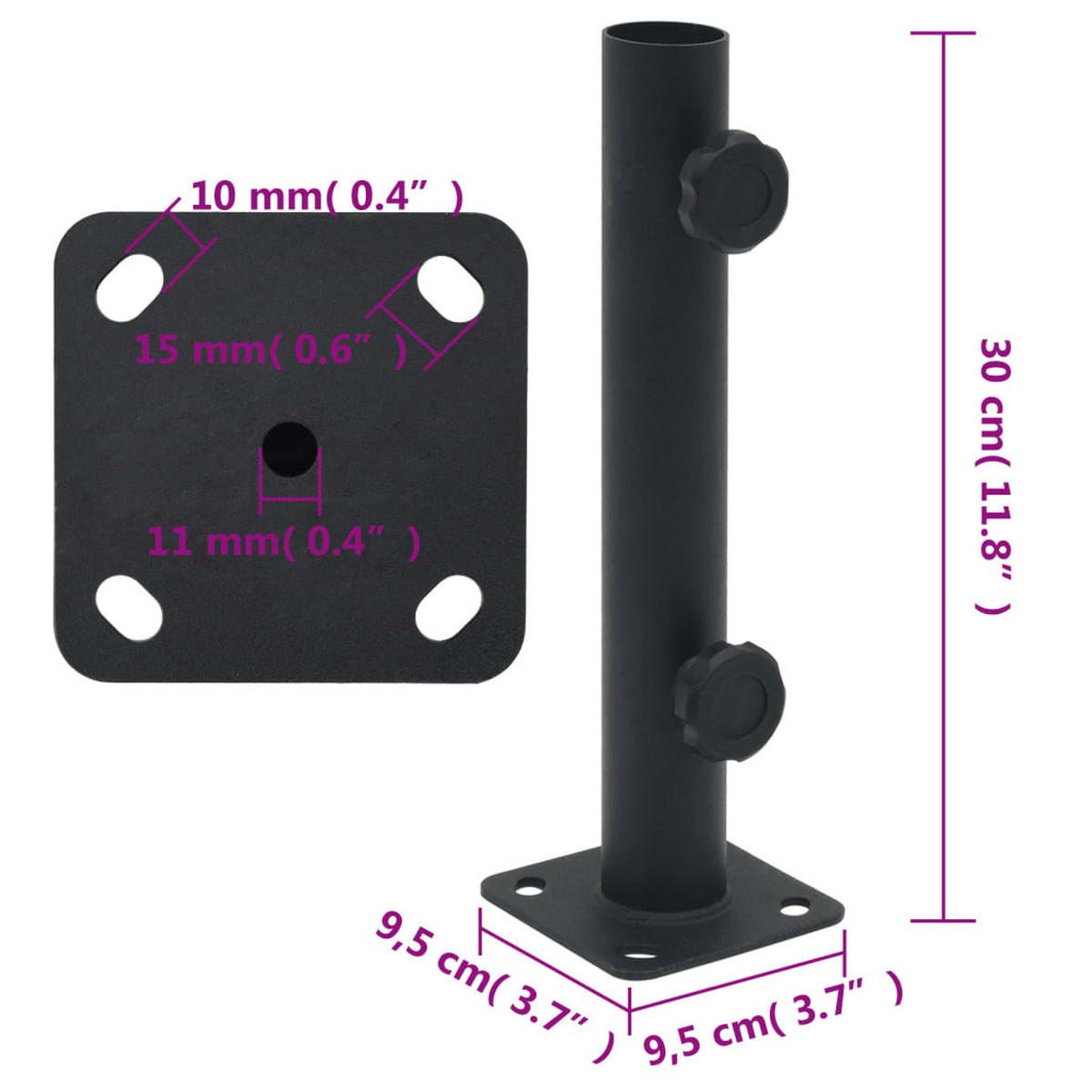 SONNENSCHIRMSTÄNDER Für Ø32/34/38 Mm Mast Mattschwarz Stahl - Schwarz, Metall (9.5/9.5cm) - vidaXL
