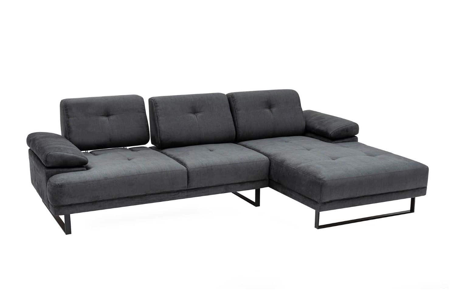ECKSOFA mit verstellbarer Rückenlehne - Anthrazit/Schwarz, Textil/Metall (174/314cm) - myHomelando