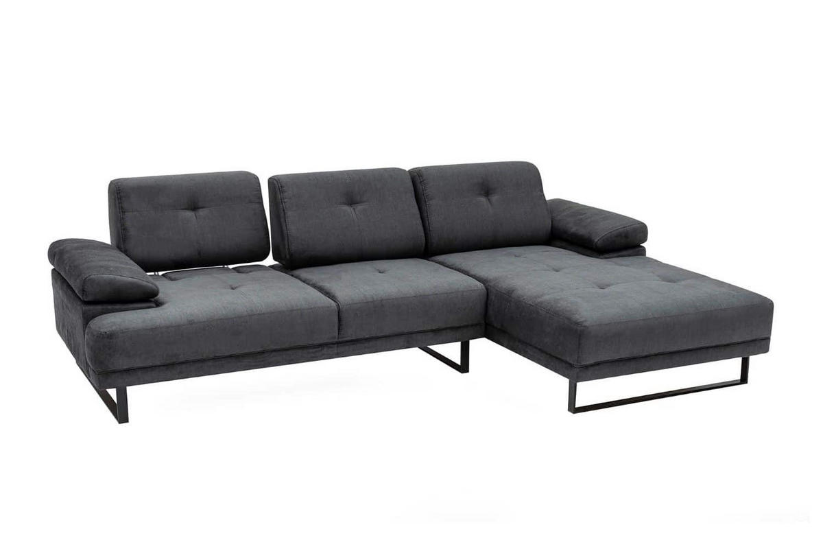 ECKSOFA mit verstellbarer Rückenlehne - Anthrazit/Schwarz, Textil/Metall (174/314cm) - myHomelando