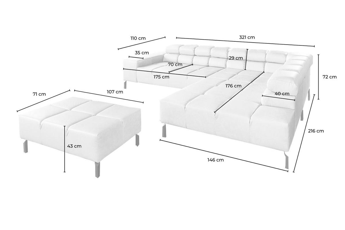ECKSOFA NELSON Hellgrau Leder - Hellgrau/Schwarz, Leder/Metall (321/216cm) - KAWOLA