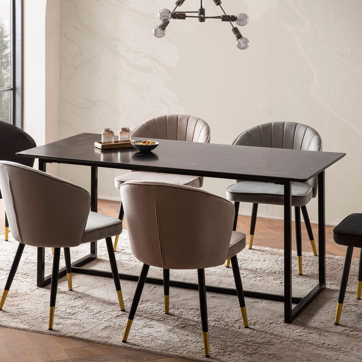 ESSTISCH Marmoroptik Metall Rechteckig Modern Klein, Schwarz 120x60x76 cm - Schwarz, Holzwerkstoff/Metall (60/120/76cm) - KADIMA DESIGN
