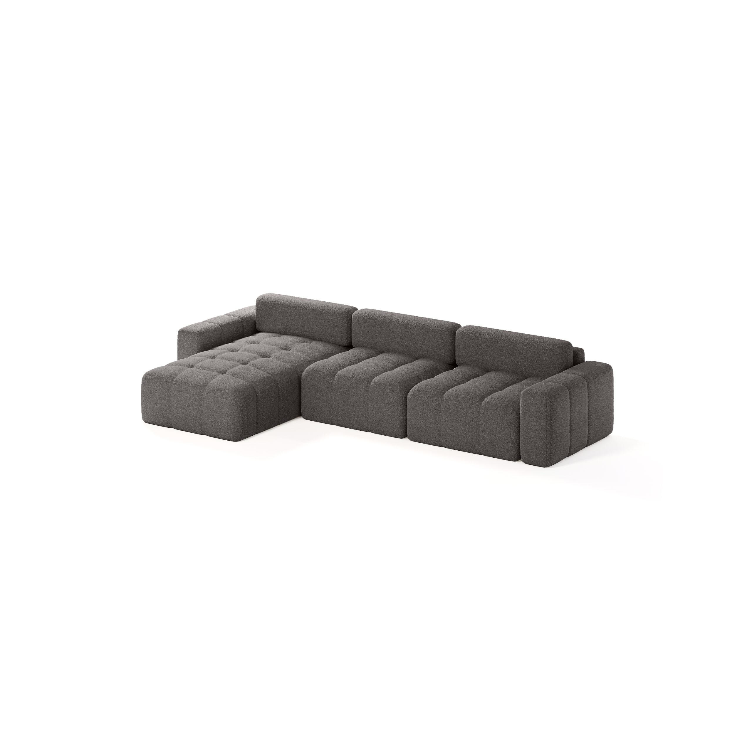 ECKSOFA Bouclé-Stoff 8 Sitzer Bornum So, Grau - Grau, Textil (346/170cm) - Meblito