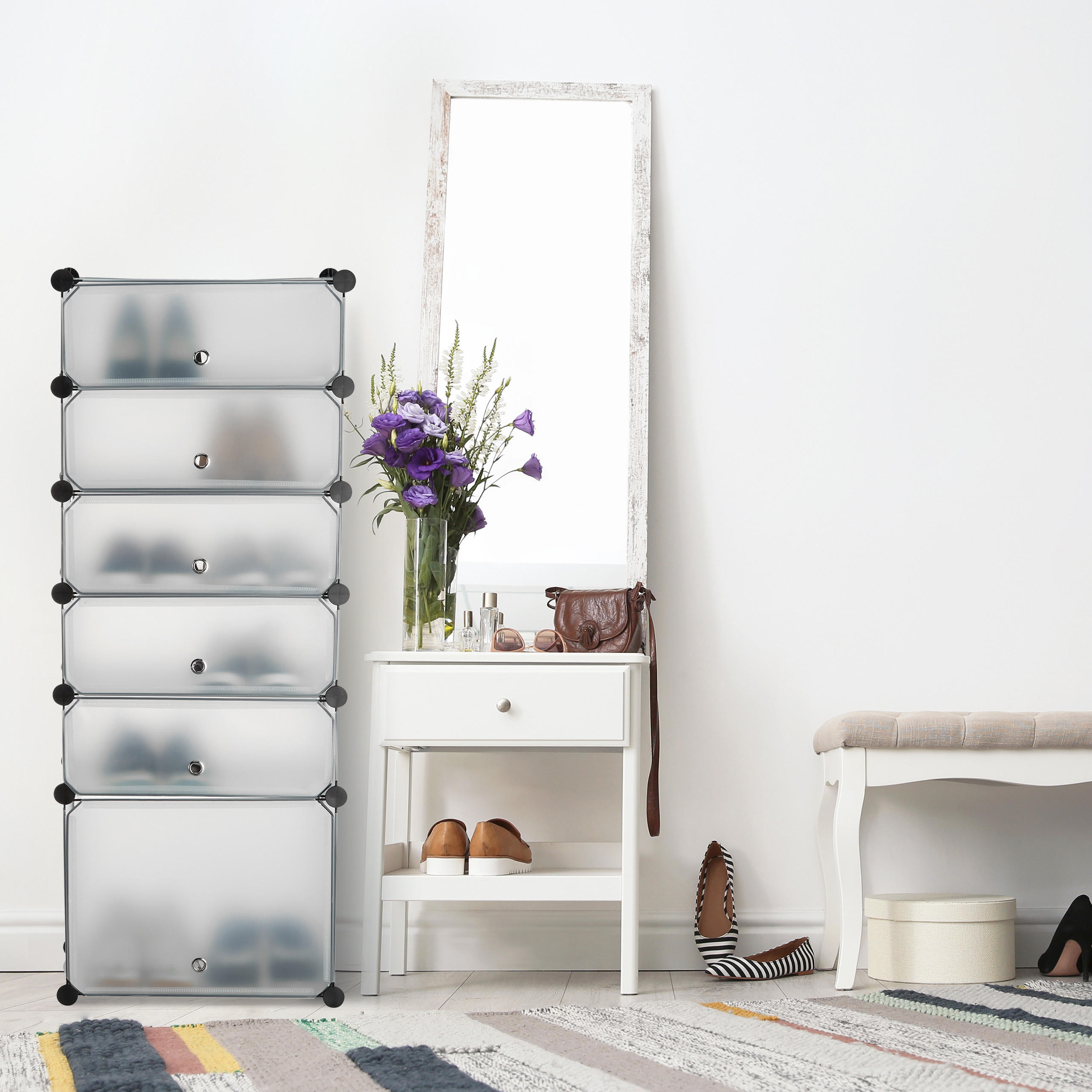 Thumbnail - Relaxdays Schuhregal, Transparent, Kunststoff, Metall, 49x126x36.5 cm, Garderobe, Schuhaufbewahrung, Schuhregale