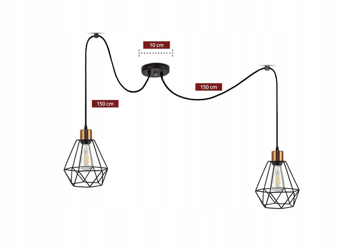 PENDELLEUCHTE EDISON - Goldfarben/Schwarz, Metall (20/20/150cm) - kiki design