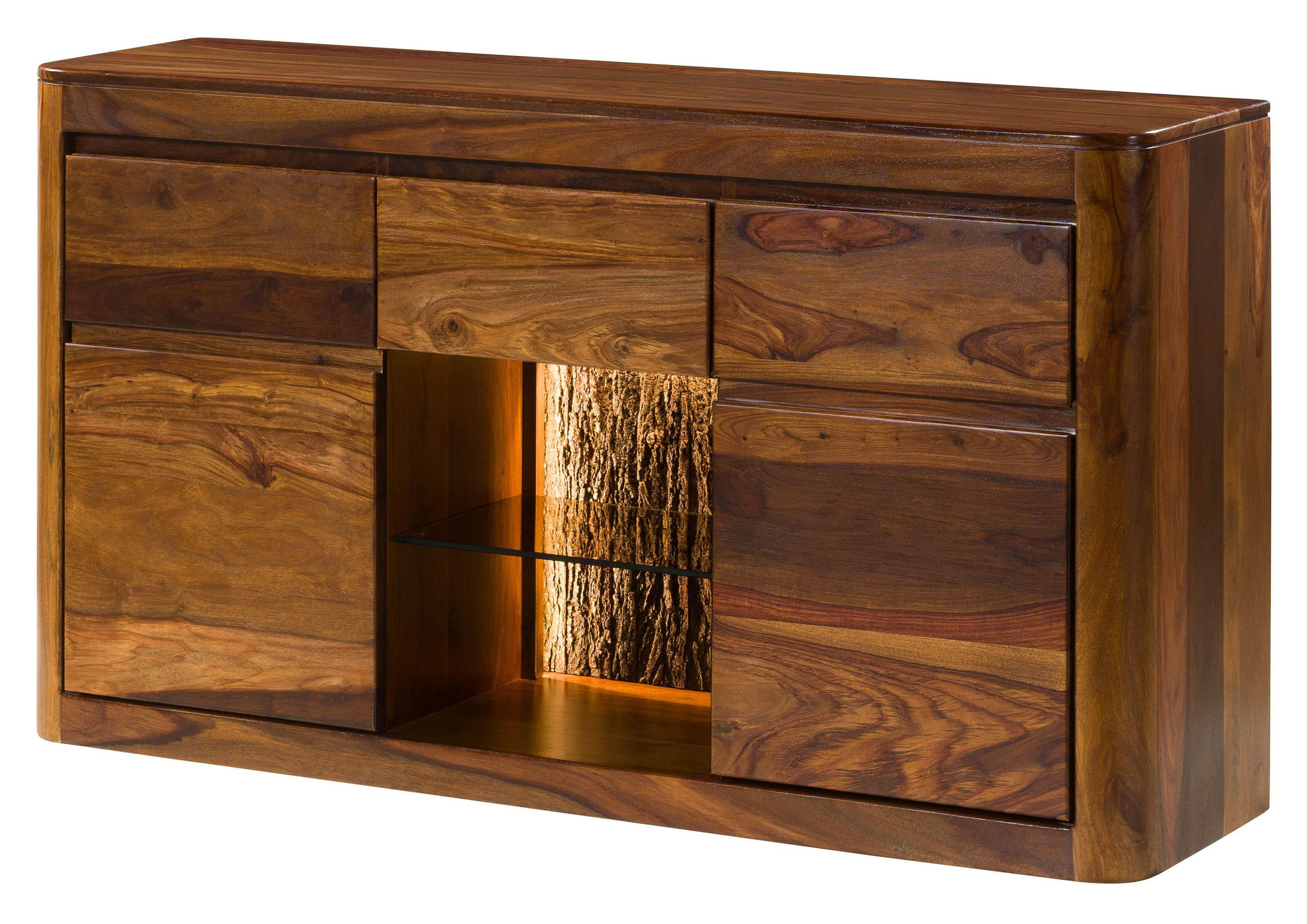 SIDEBOARD Sheesham 146x40x80 walnuss gewachst TORONTO LUX #286 - Dunkelbraun, Holz (146/80/40cm) - Massivmoebel24