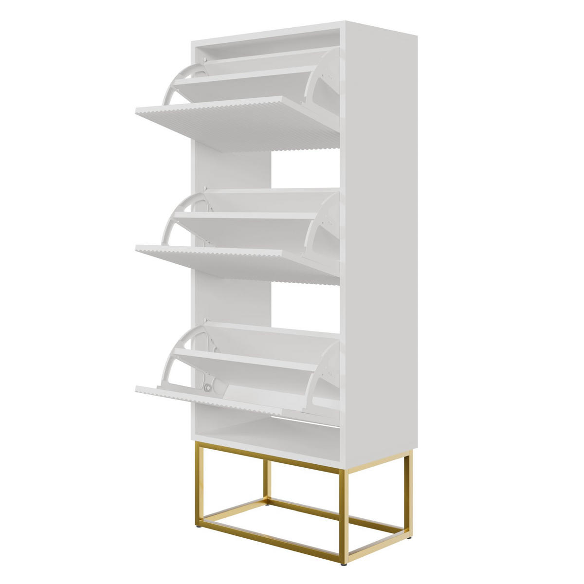 SCHUHSCHRANK Veldio mit 3 Klappen Weiß mit goldenem Metallgestell 50 cm - Goldfarben/Weiß, Holzwerkstoff/Metall (50/125/30cm) - Selsey