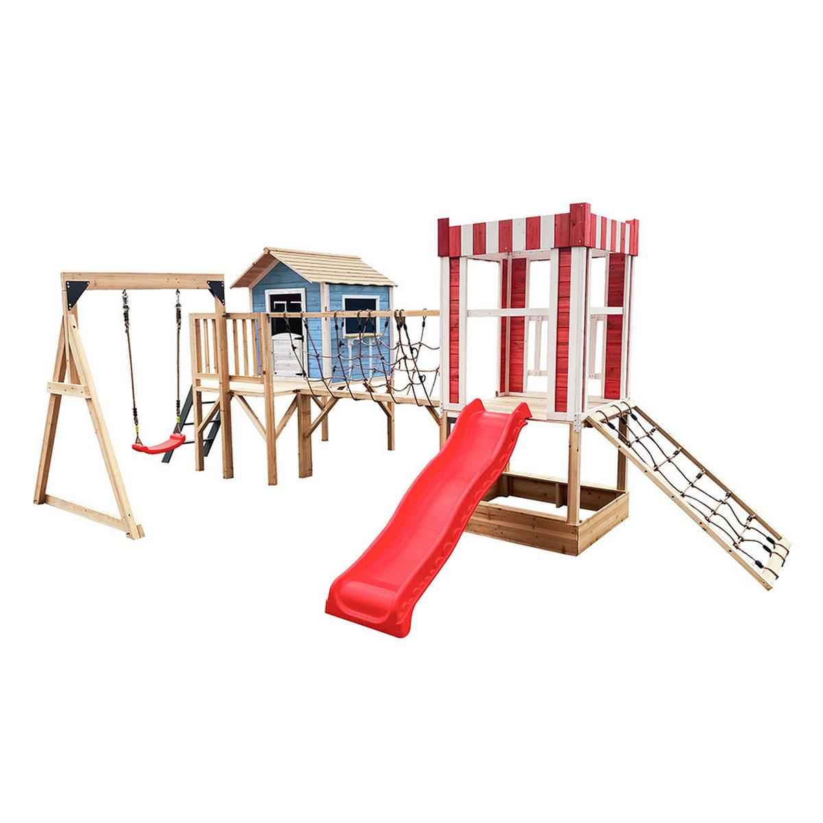 SPIELPARK WUNDERLAND - Farbe: Blau, Ausführung: inkl. Schaukel und Rutsche - Blau, Holz (555/215/340cm) - Home Deluxe