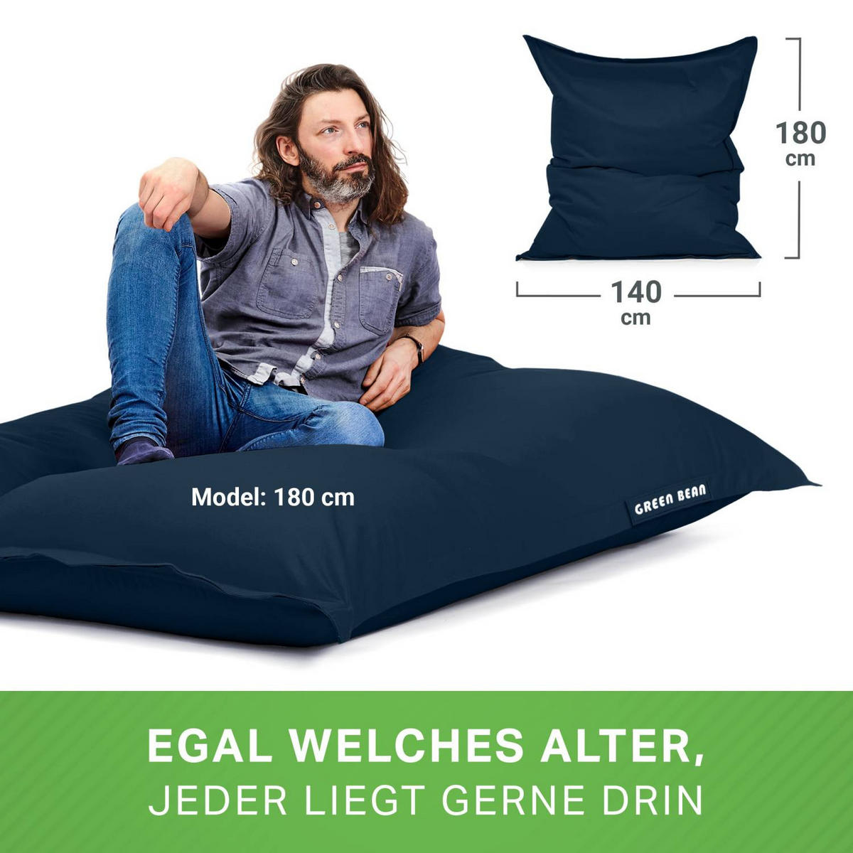 SITZSACK XL "Square" 120x160cm - 270 L - Dunkelblau, Textil (120/25/160cm) - Green Bean