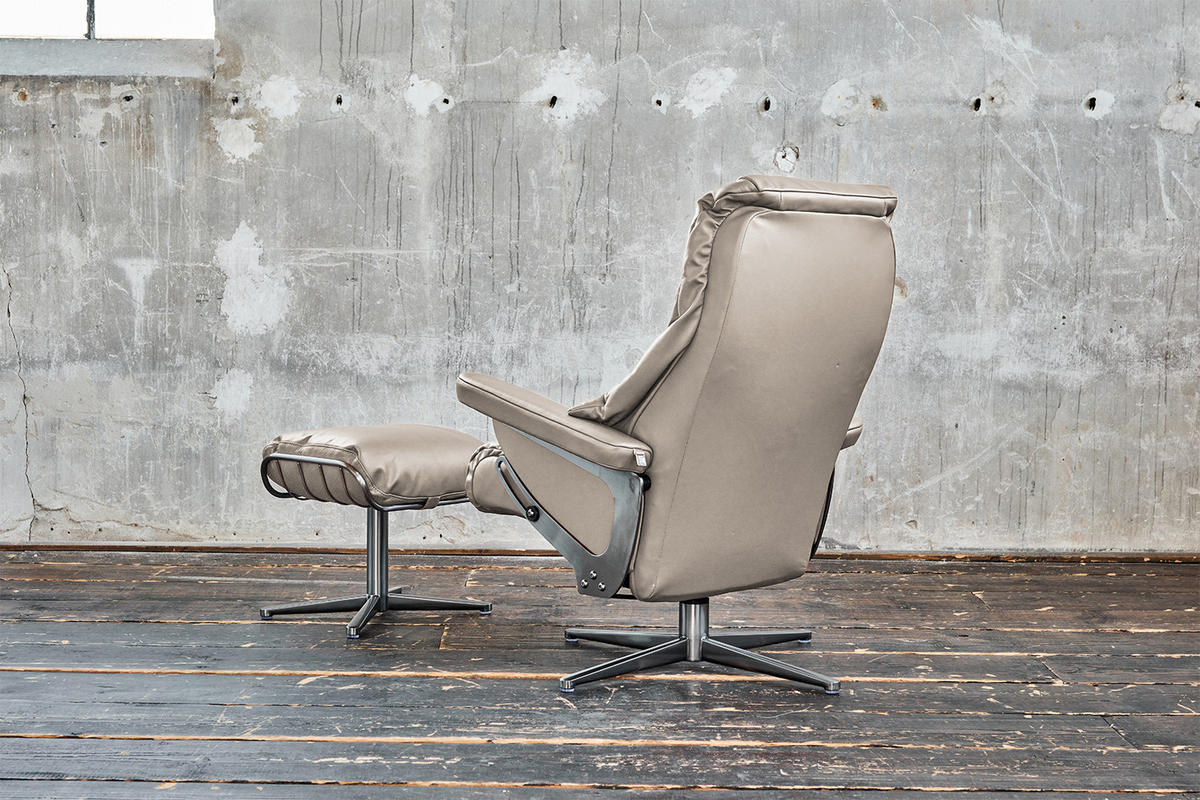 RELAXSESSEL MIT HOCKER MODO Hellgrau Leder - Silberfarben/Hellgrau, Leder/Metall (81/98/90cm) - KAWOLA