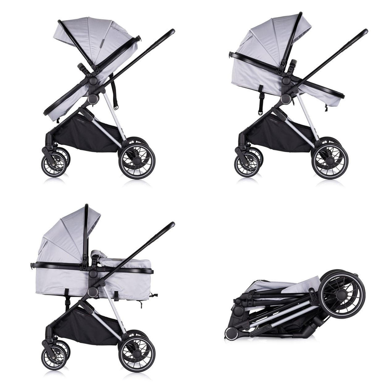 KINDERWAGEN Aura 2 in 1 grau gemustert umbaubar Wickeltasche Sitz umkehrbar bis 22 kg - Grau, Metall (98/60/106cm) - Chipolino