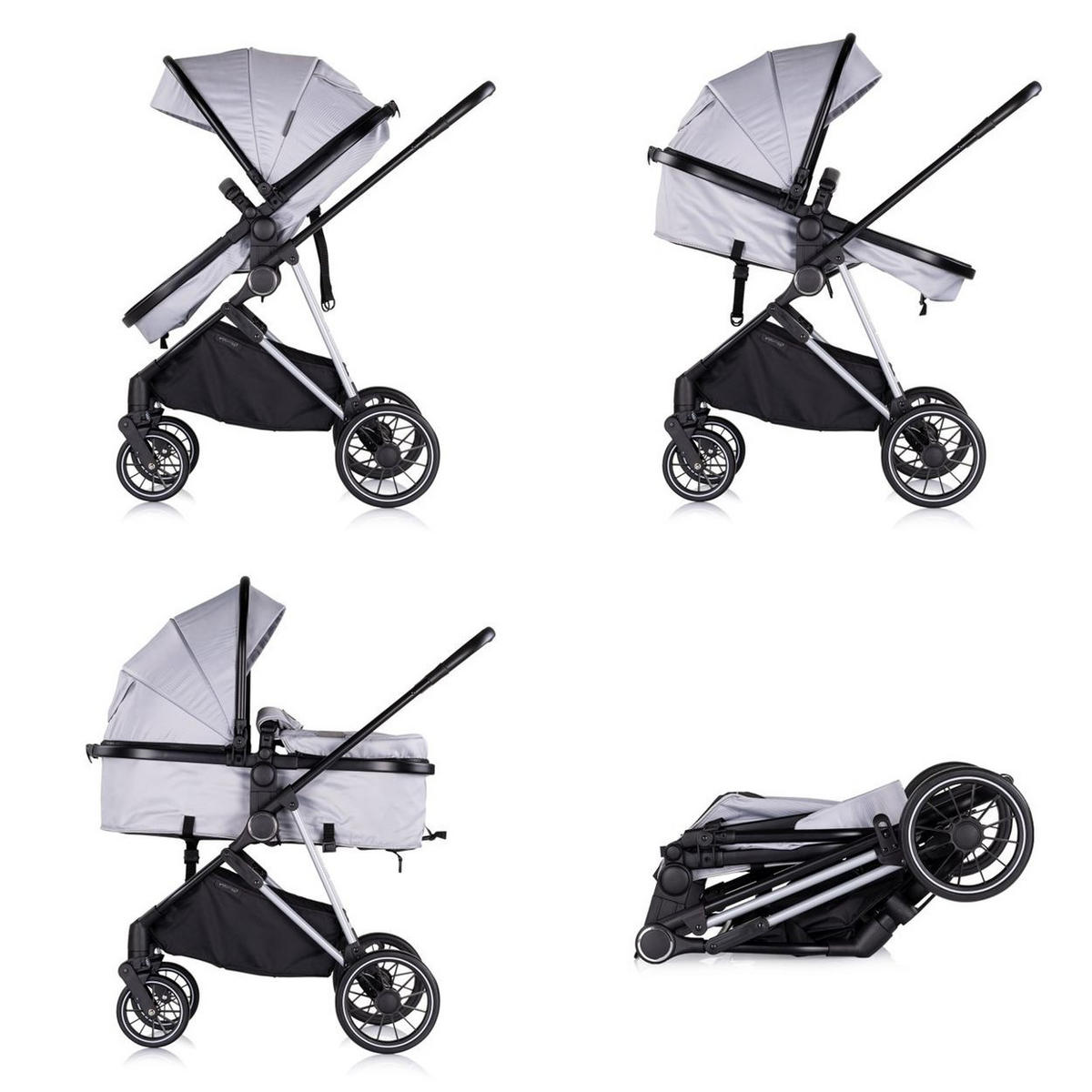 KINDERWAGEN Aura 2 in 1 grau gemustert umbaubar Wickeltasche Sitz umkehrbar bis 22 kg - Grau, Metall (98/60/106cm) - Chipolino