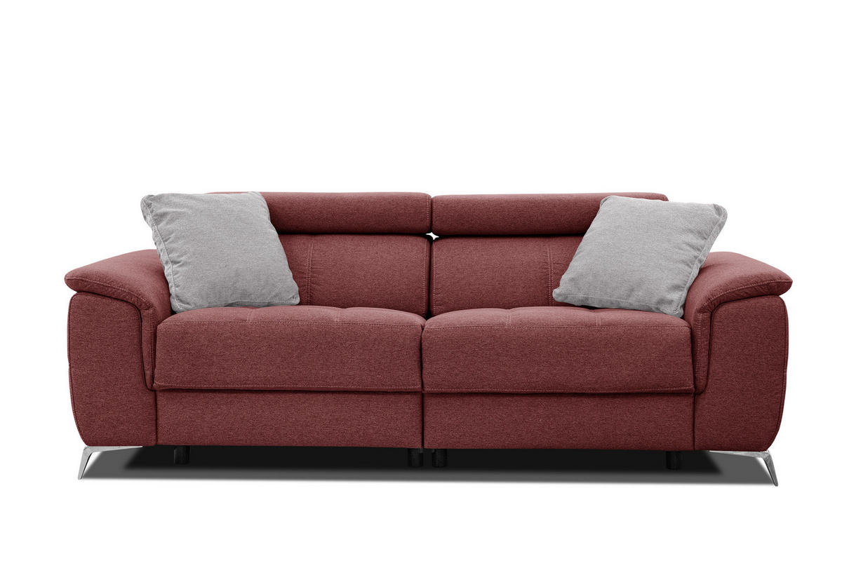 SOFA PLAUEN 3-Sitzer mit 2 Relaxfunktionen, bordeaux - Bordeaux/Silberfarben, Holzwerkstoff/Textil (214/83/105cm) - Courtois Laville