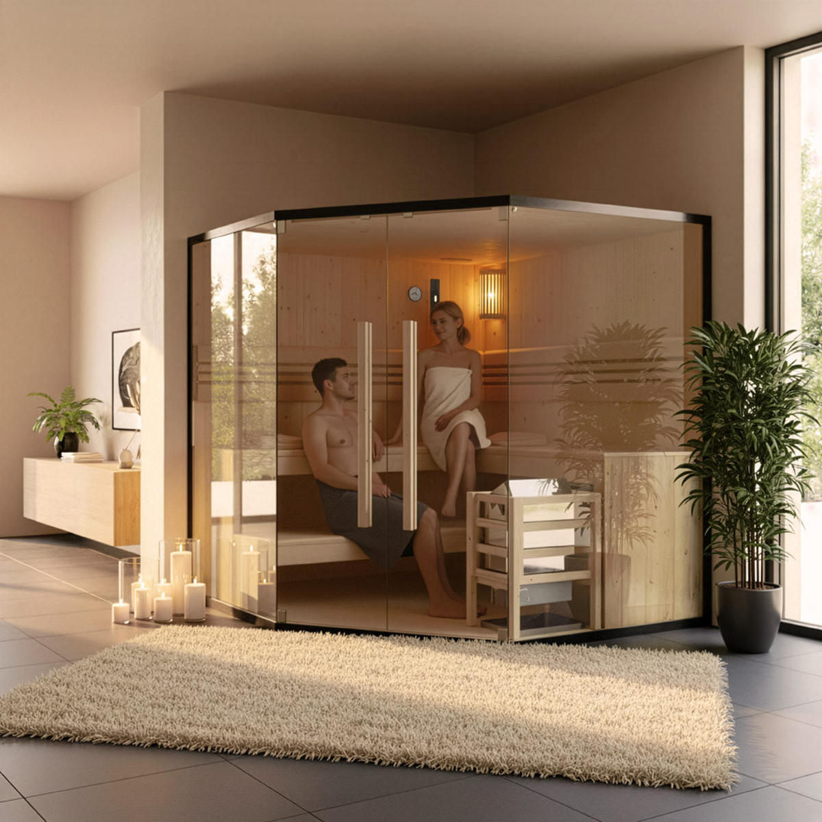TRADITIONELLE SAUNA SHADOW BIG XL - XL BIG - Naturfarben, Holz (200/190/200cm) - Home Deluxe