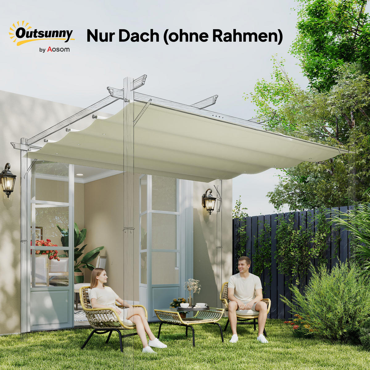 ERSATZDACH Polyester Cremeweiß - Creme, Kunststoff (245/23/286cm) - Outsunny