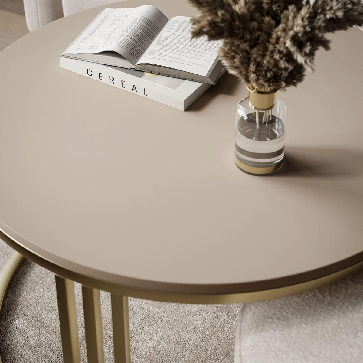 COUCHTISCH mit Hocker LORI MAT gebürstetes Gold/Kaschmir matt/Perfect Harmony 01 - Kaschmir, Metall (70/70/49cm) - Lookway