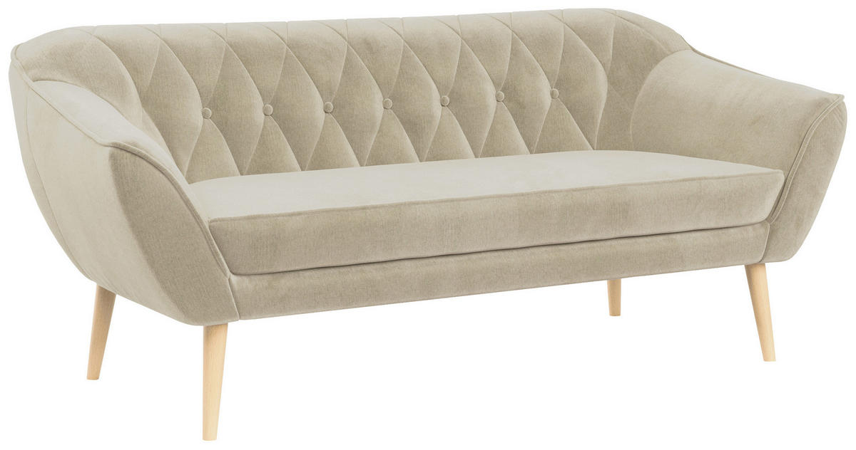SOFA Pirs 3 Sitzer Velvet Beige - Beige/Braun, Holz/Textil (180/75/74cm) - MKS