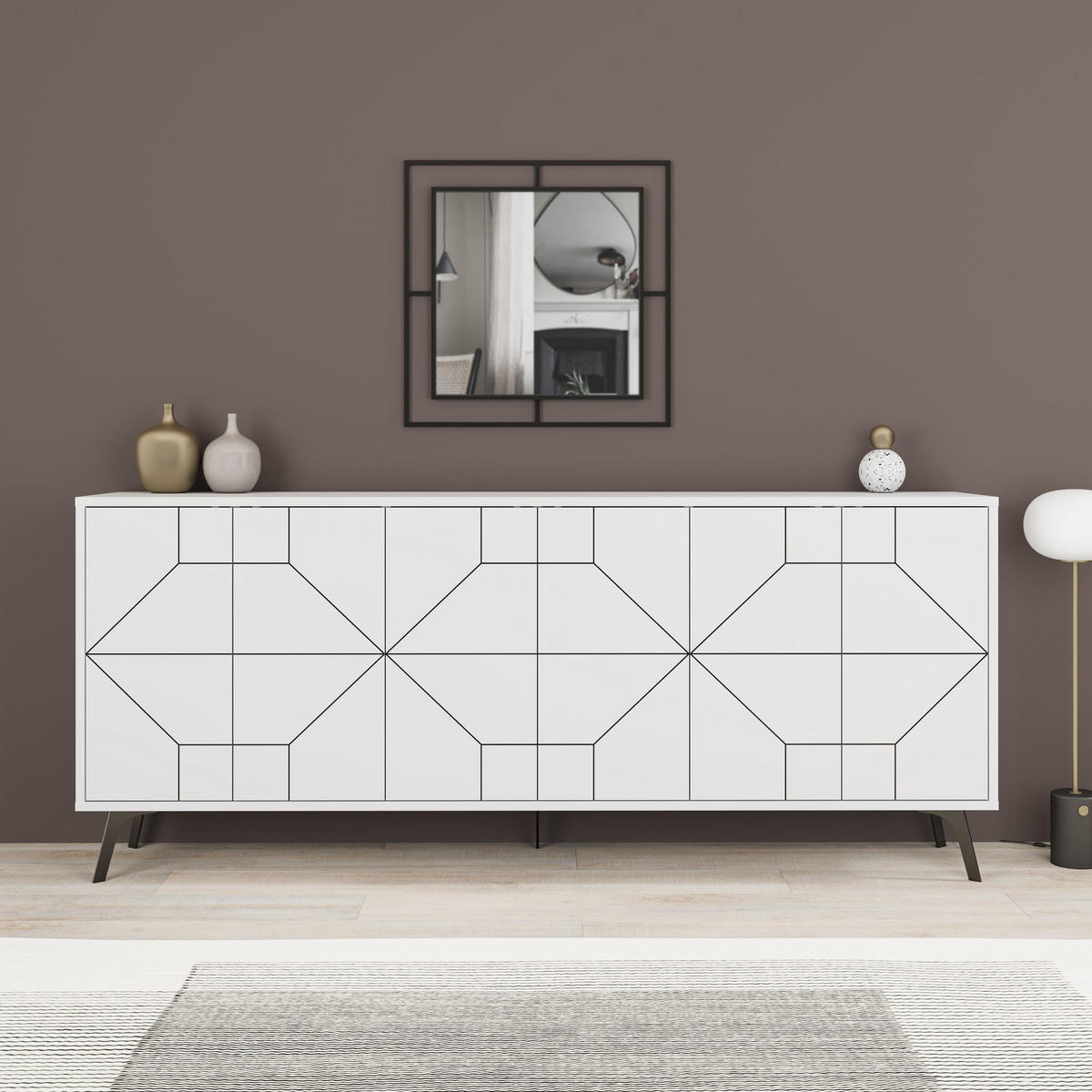 SIDEBOARD mit 6 dekorierten Türen L184 cm - Dune - Weiß, Holzwerkstoff (35/77.4/184cm) - Calicosy