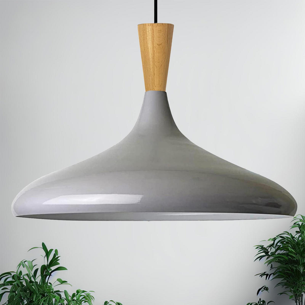 PENDELLEUCHTE Champion Holz 35/30 cm - Grau, Metall (30/35/140cm) - Bamyum