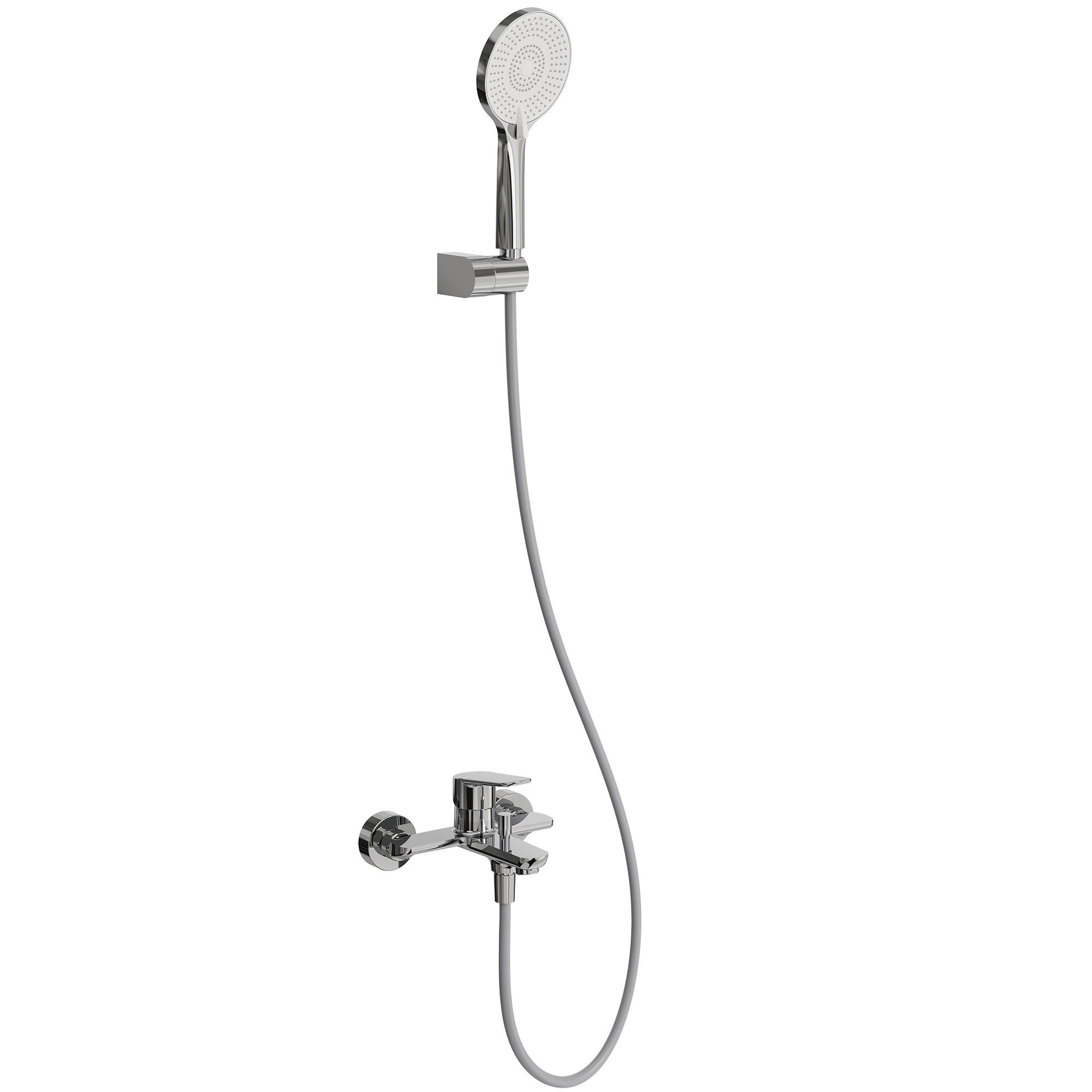 BADEWANNENARMATUR SFS-1278 Chrom, Aufputz-Einhebel aus Messing, Wanneneinlauf, 120-mm-3-Strahl-Handbrause, 150-mm-Stichmaß - Chromfarben, Metall (21/24/6cm) - Everstein