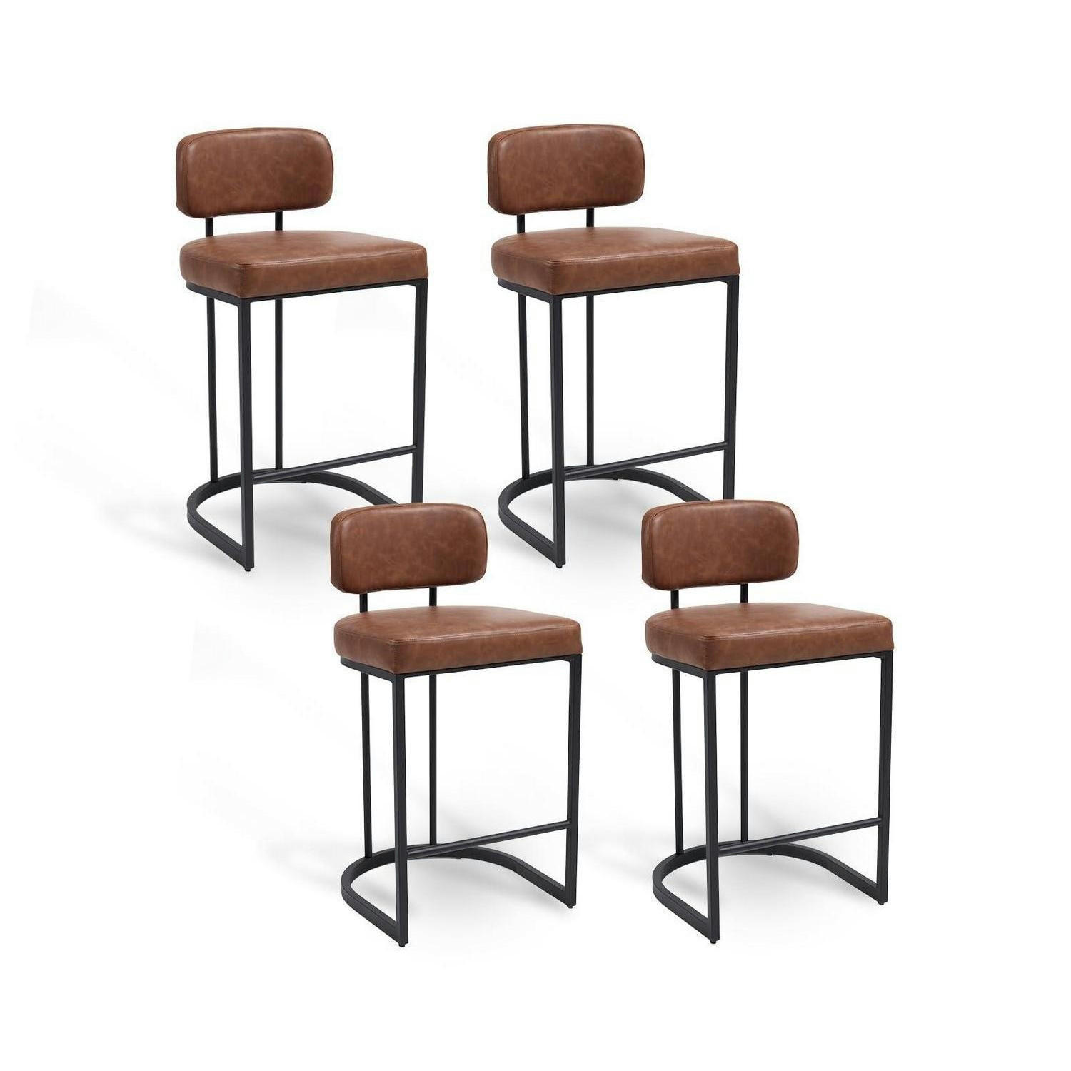 BARHOCKER 4er Set mit Rückenlehne Kunstleder Braun - Braun, Kunststoff (47/88.5/47.5cm)