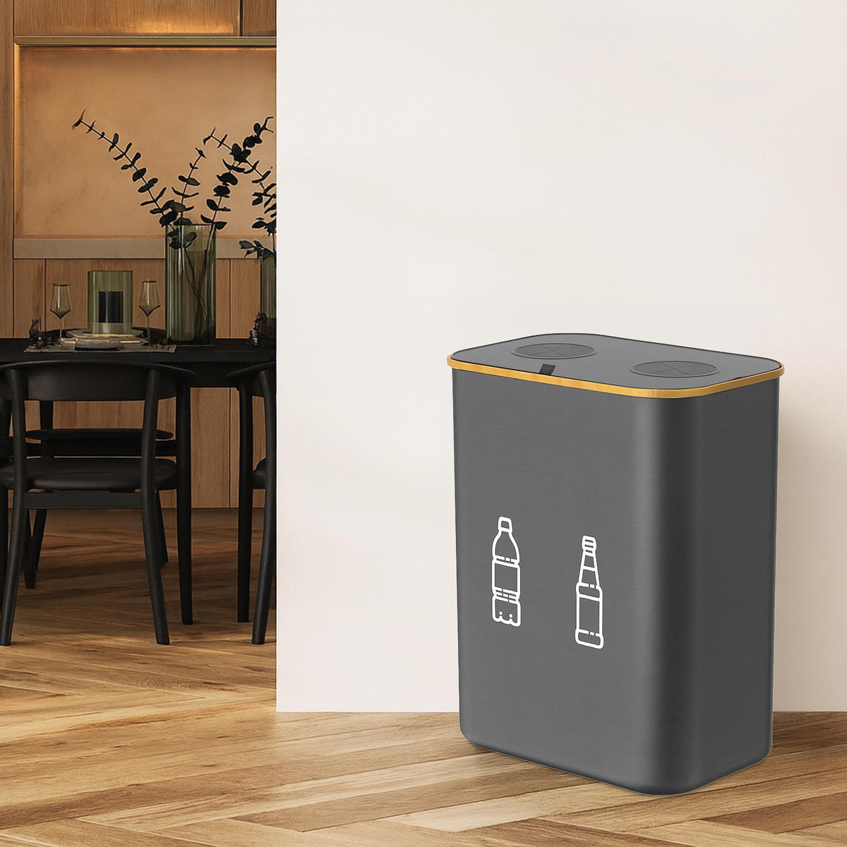 PFANDFLASCHEN-SAMMELBEHÄLTER - Grau, Holz/Kunststoff (57/70/37cm) - Relaxdays