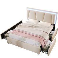 POLSTERBETT 160/200 cm Beige mit LED-Beleuchtung, 4 Schubladen und Matratze - Beige, Holz (160/200cm) - Flora Grace