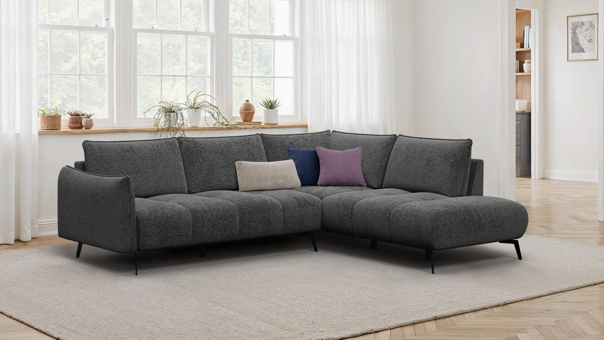 ECKSOFA AERA 5-Sitzer rechts, dunkelgrau - Dunkelgrau/Schwarz, Holz/Textil (268/206cm) - Courtois Laville