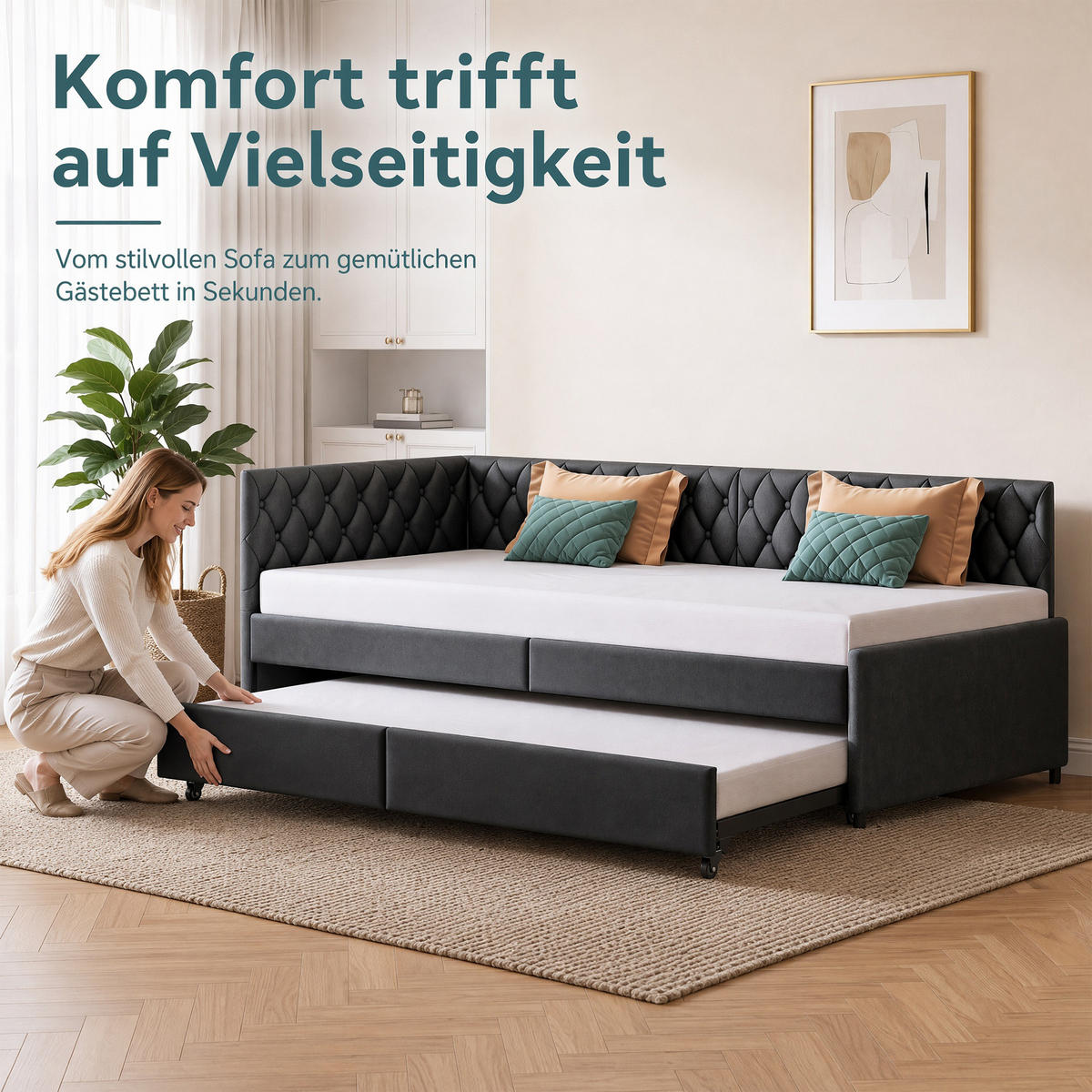SCHLAFSOFA 2 sitzer, ausziehbar zum Bett 90(180)x200, mit Lattenrost, Samt Grau, für das Wohnzimmer - Grau, Holz/Textil (96/70/205cm) - GENKI LIVING