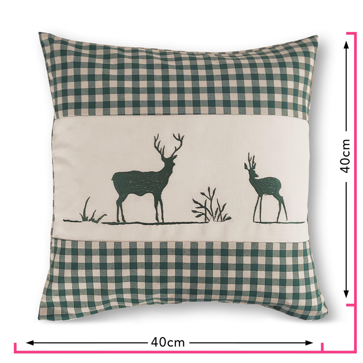 DEKOKISSEN Hirsch grün 40/40 cm Landhaus-Stil mit Reißverschluss inkl. 100% Federkissen - Grün, Textil (40/40cm) - wometo