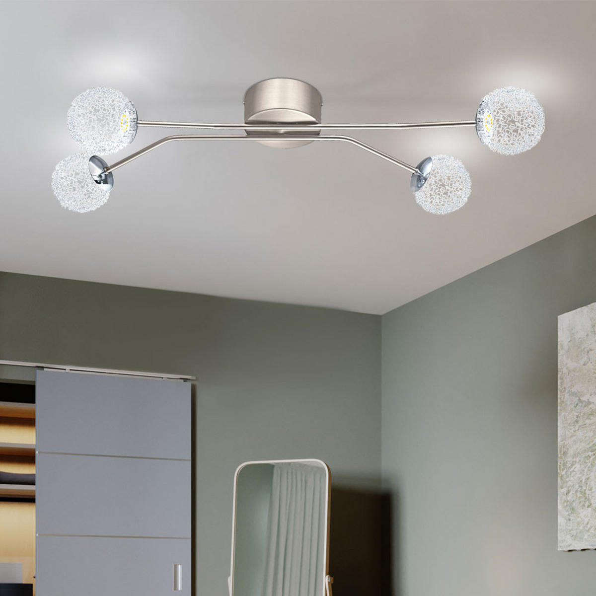 LED DECKENLEUCHTE Stahl Silber Kugeln - Silberfarben, Glas (82/30.5/17cm)