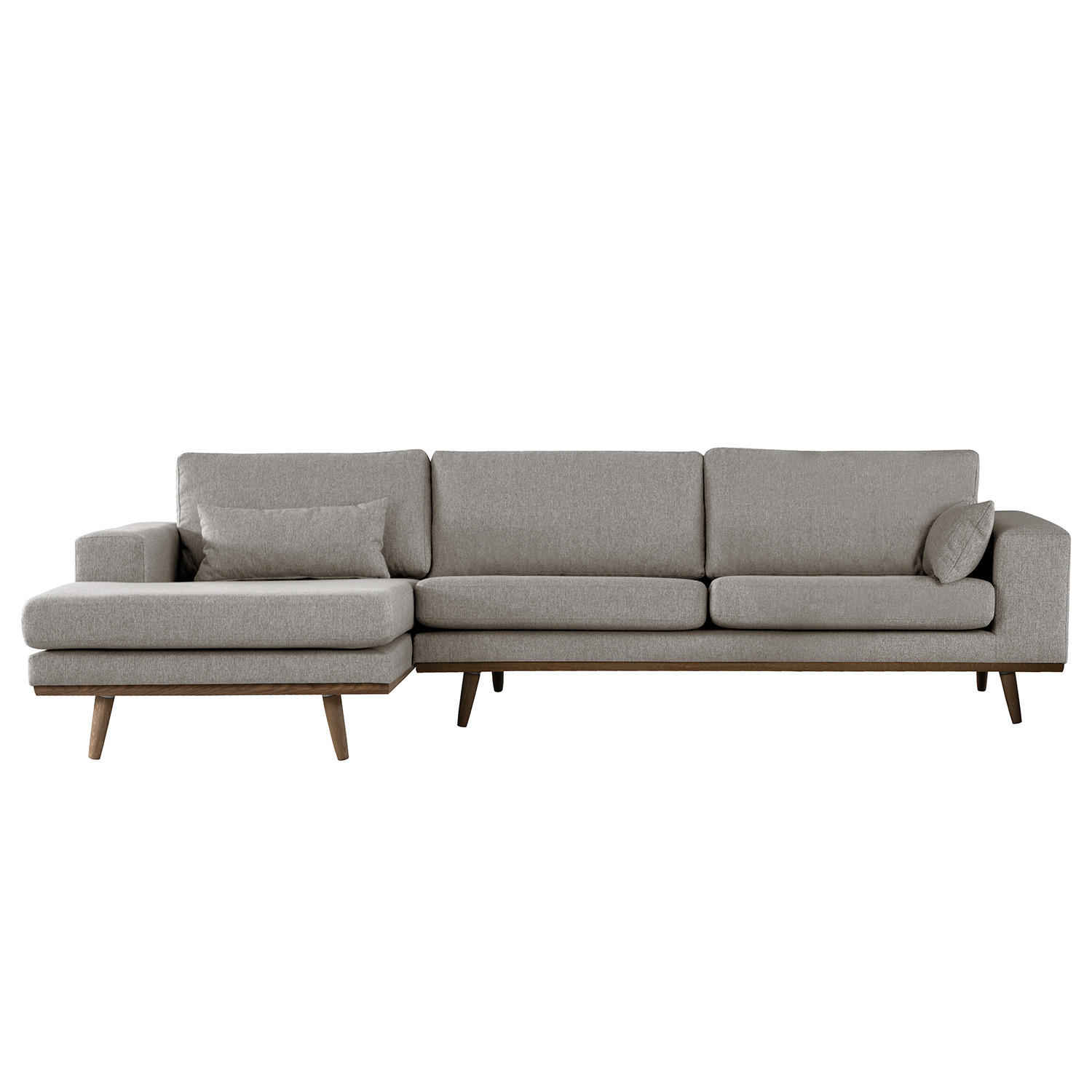 ECKSOFA mit Longchair - Eichefarben/Graubraun, Eichenholz/Textil (281/153cm) - home24