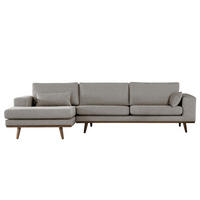 ECKSOFA mit Longchair - Eichefarben/Graubraun, Eichenholz/Textil (281/153cm) - home24