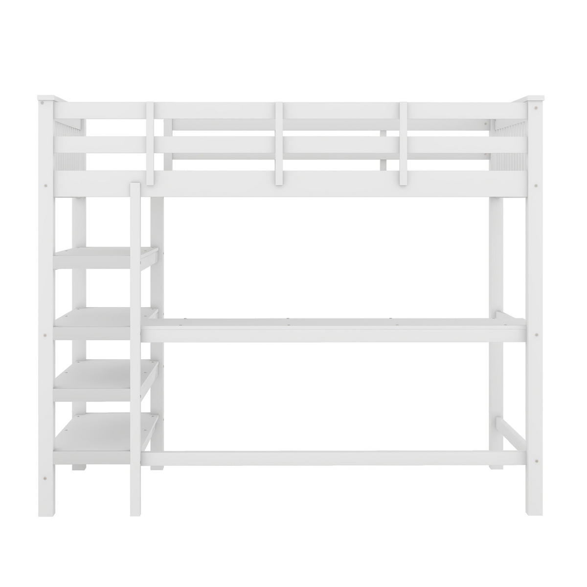 HOCHBETT 90/200 cm Weiß aus Kiefer und MDF mit Schreibtisch und Ablagefächern - Weiß, Holzwerkstoff (90/200cm) - OKWISH