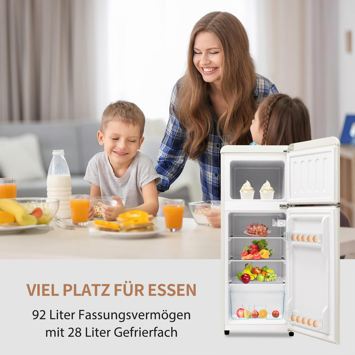 KUHLSCHRANK 41/45.5/105.5 cm Antikweiß mit 92 Liter Gesamtvolumen und LED-Licht - Weiß, Kunststoff (45.5/105.5/41cm) - Oxeza