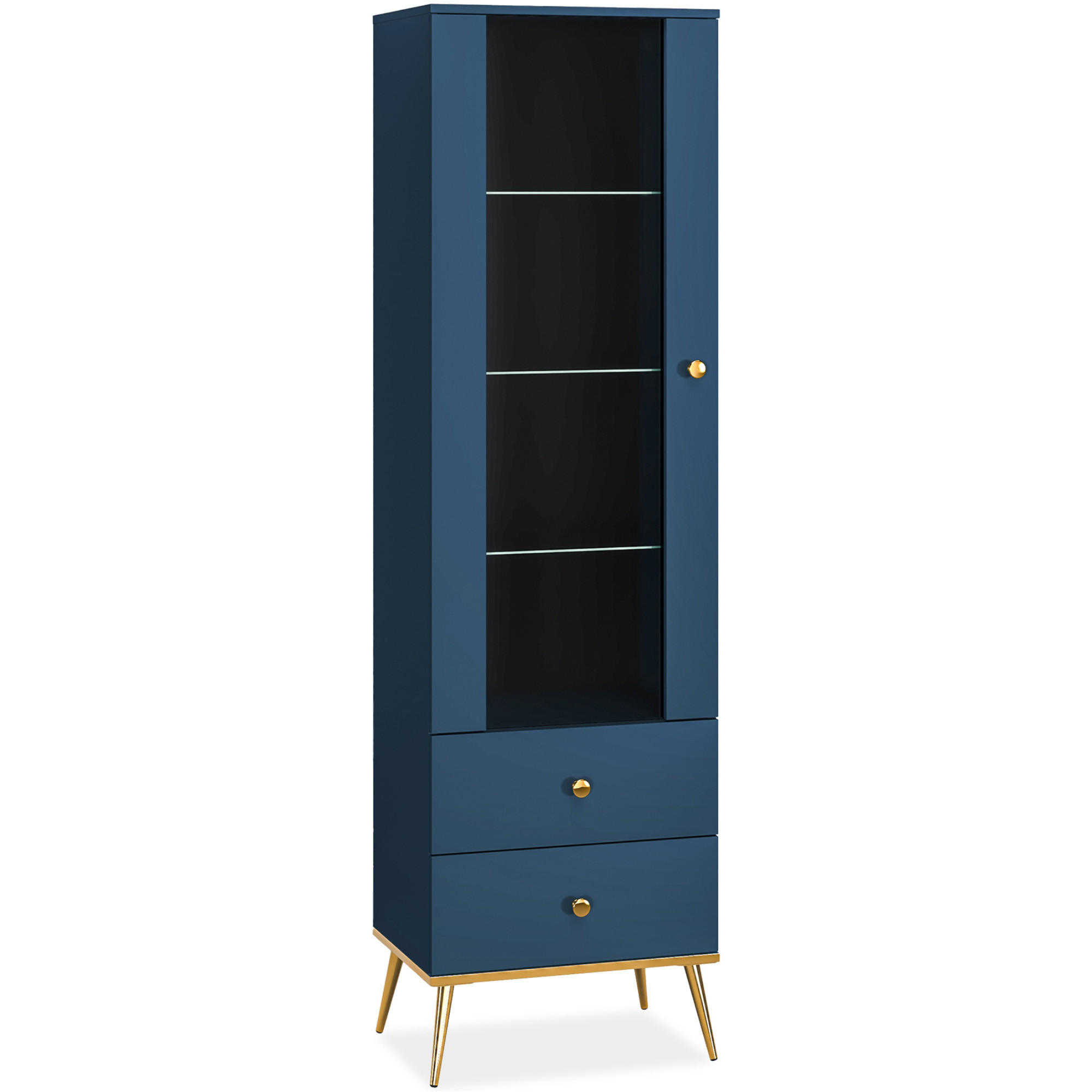 VITRINENSCHRANK ARICIA Soft-Close-Funktion, Marineblau - Blau, Holz (55/190/40cm) - KONSIMO®