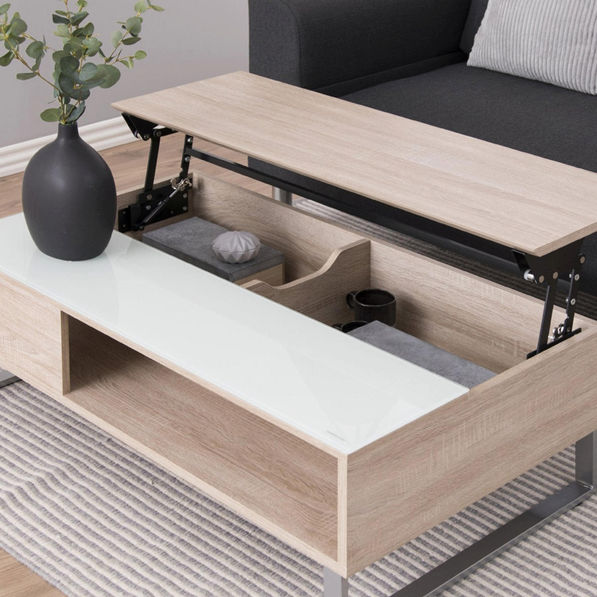 COUCHTISCH Kostrena in Sonoma Eiche 110/60 cm - Beige/Silberfarben, Holzwerkstoff/Metall (110/60/35cm) - Selsey
