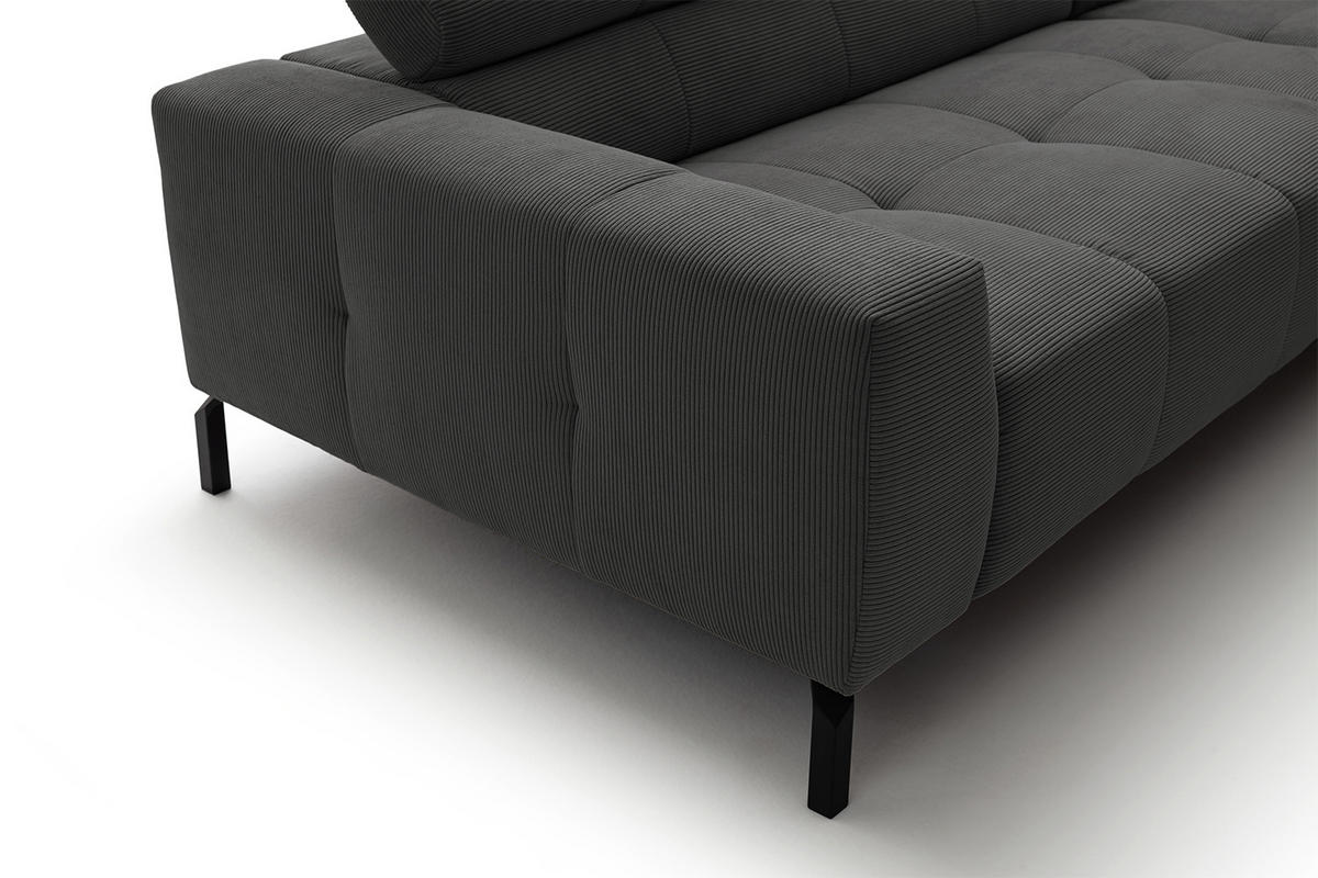 ECKSOFA MIT MOTORISCHEM SITZVORZUG OHIO Anthrazit Cord - Anthrazit/Schwarz, Textil/Metall (311/219cm) - KAWOLA