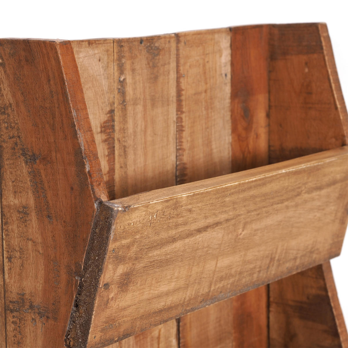 ZEITUNGS-WANDREGAL NEWS 60 Mahagoni Massivholz, 3 Fächer 01 natur-vintage - Naturfarben, Holz (38/60/11cm) - DESIGN DELIGHTS