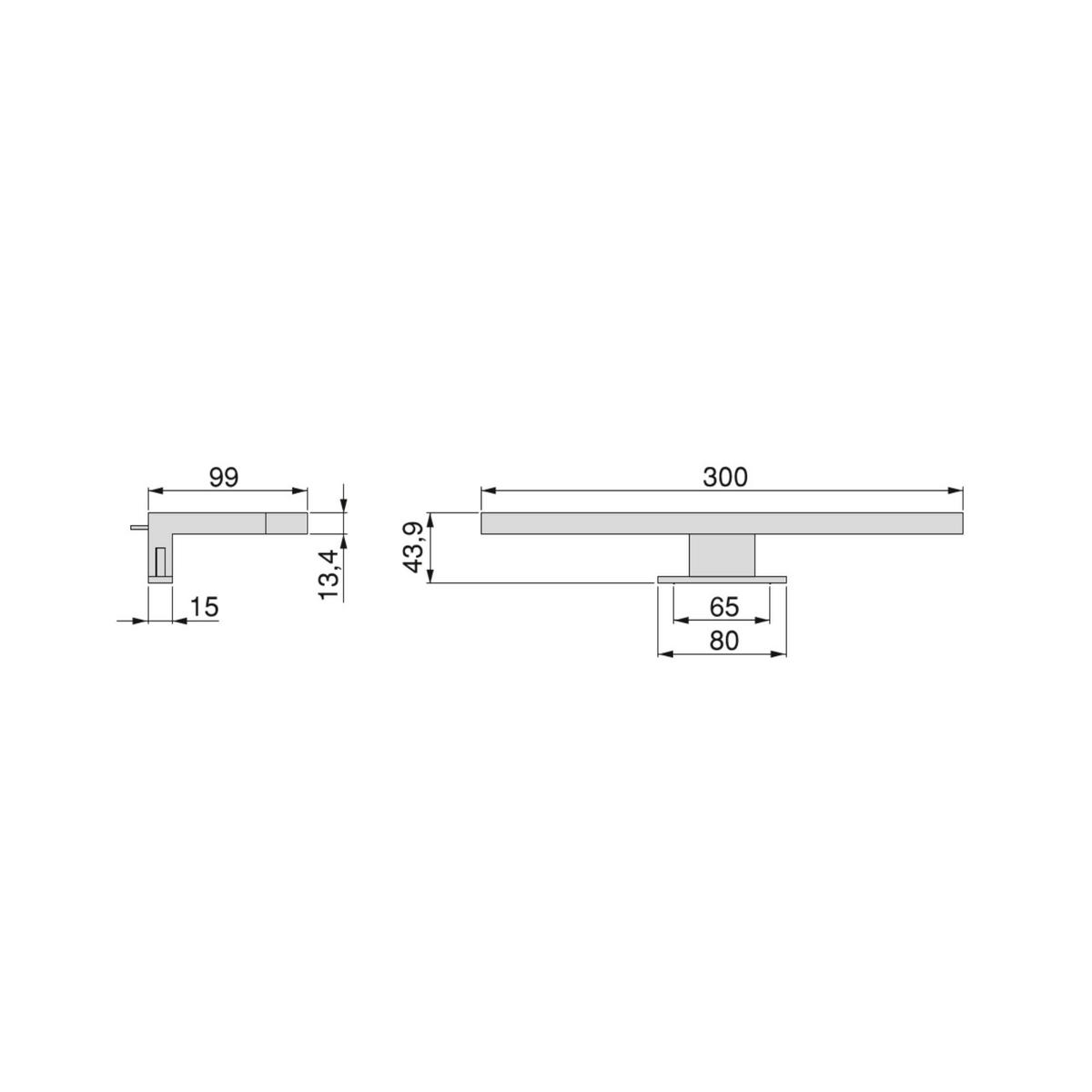 LED-STRAHLER Virgo für Badezimmerspiegel (AC 230V 50Hz), ohne Konverter, L300mm, kaltweißes Licht 6.000K, Kunststoff, Verchromt - Chromfarben, Kunststoff (30/9.9/5cm) - EMUCA