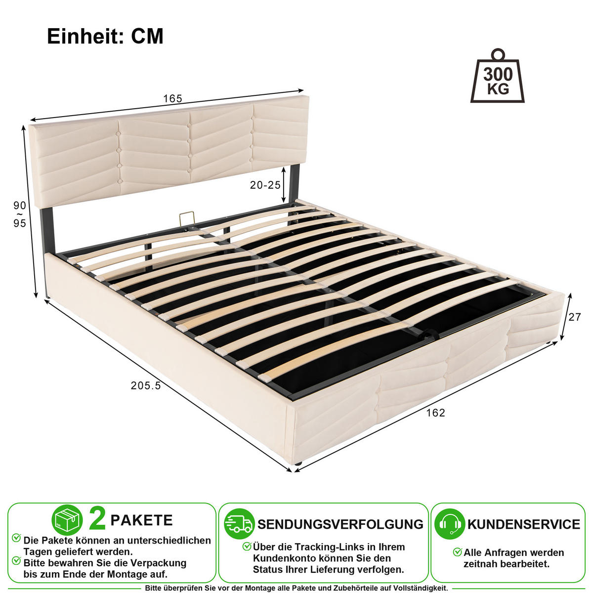 POLSTERBETT 160/200 cm in Beige Samt mit Bettkasten und Verstellbarem Kopfteil - Beige, Holzwerkstoff/Textil (160/200cm) - CHICFURN