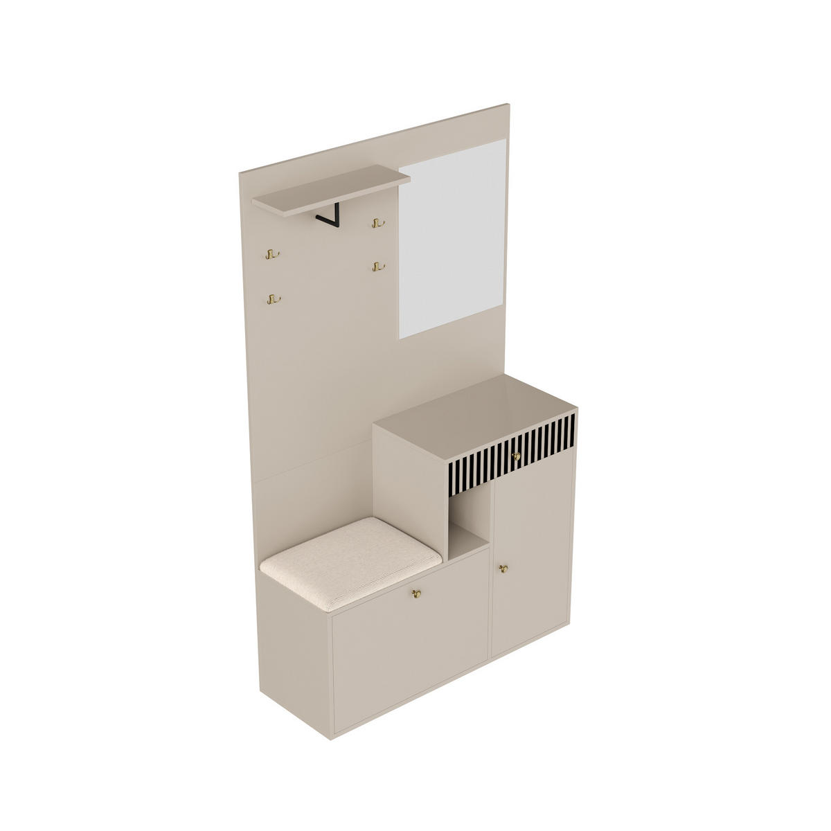 GARDEROBE Flur MDF Schuhschrank Sitzbank Spiegel Soft-Close verstellbare Regale - Beige/Weiß, Glas/Holzwerkstoff (111/185.5/37cm) - EVRYAE