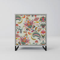 SIDEBOARD ORGANIC FOLKLORE, Grau, 57,5x42x67,5 cm, Schwarze Metall-Rahmenfüße - Multicolor/Schwarz, Holzwerkstoff/Metall (57.5/67.5/42cm) - SpaceRebels