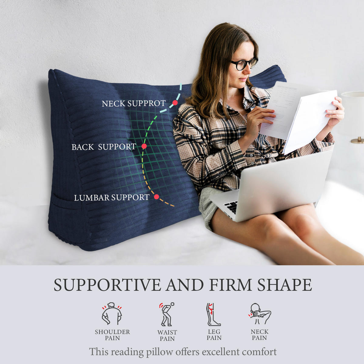 LESEKISSEN für Bett Kord Dunkelblau 60 cm - Dunkelblau, Textil (50/60cm) - Vercart