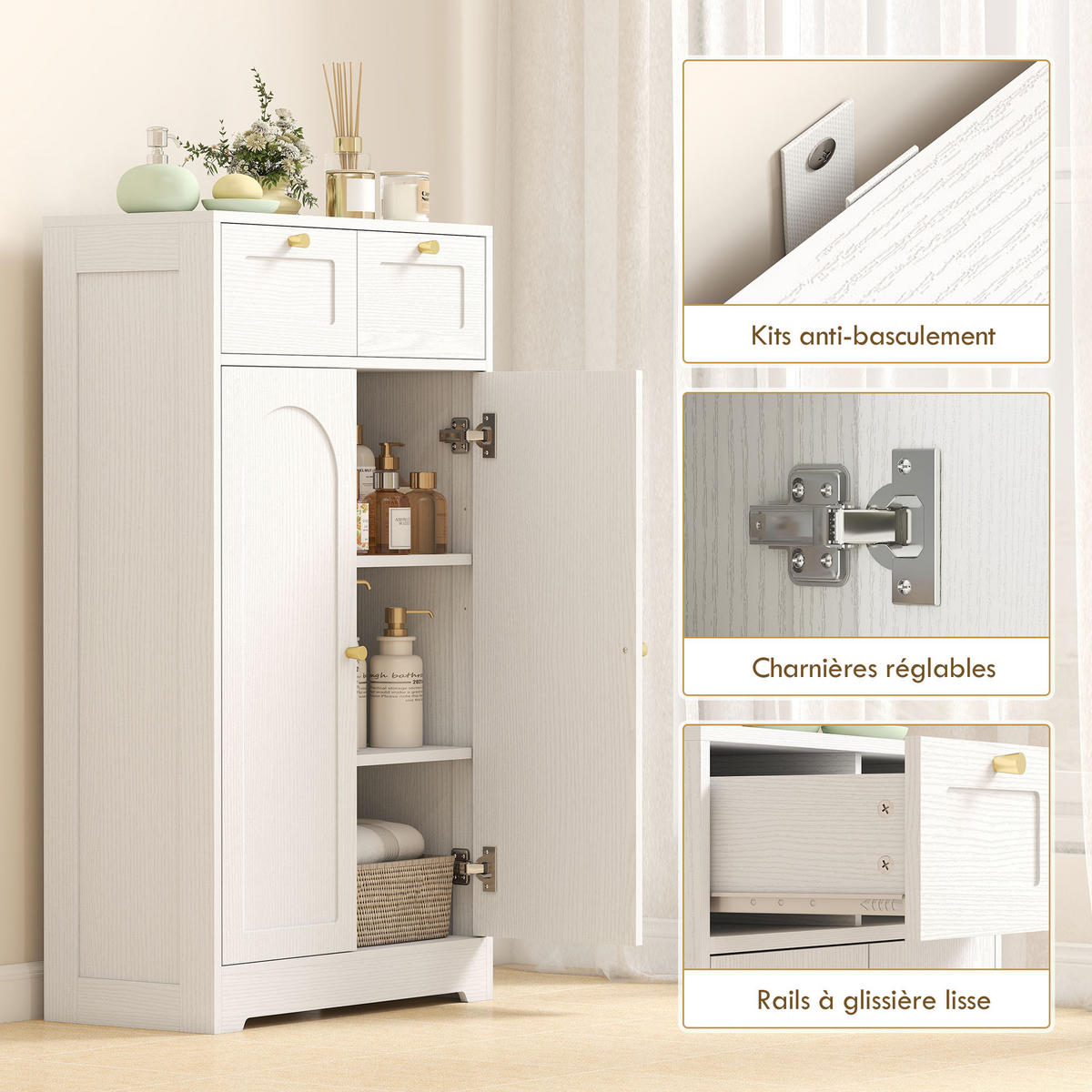 MIDISCHRANK DE-17339 2 Schubladen, 3-fach verstellbares Regal Weiß - Weiß, Holzwerkstoff (30/108/60cm) - ComfortXL