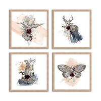 BILDER-SET mit Rahmen 4 x 30x30 cm Tiere Pastelltöne - Beige, Holz (30/30cm) - artissimo