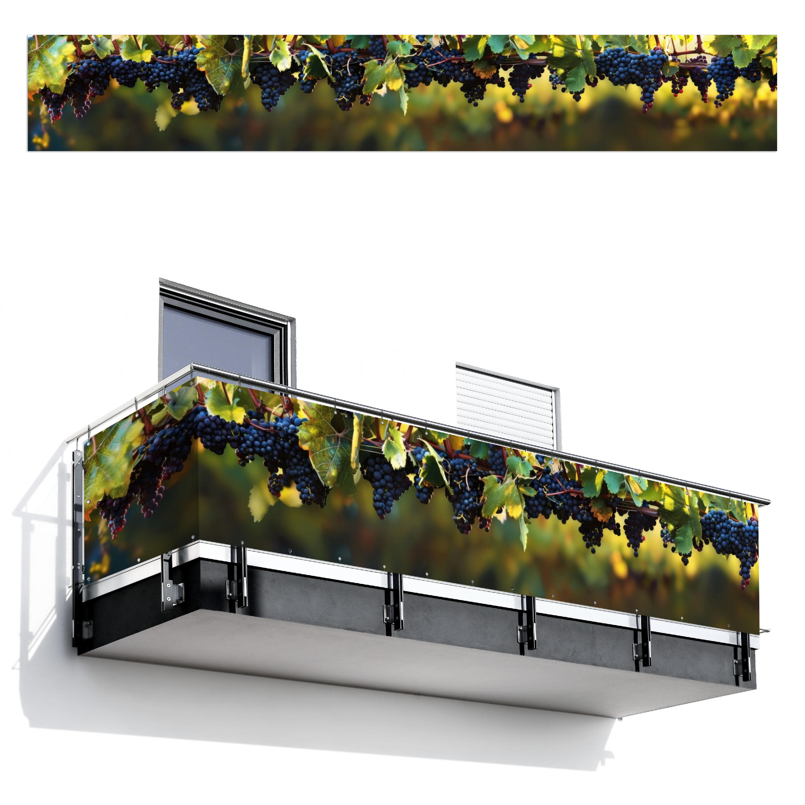 BALKON-SICHTSCHUTZ Trauben - Wein - Natur - Grün - Weinrot, Kunststoff (500/75cm) - MuchoWow