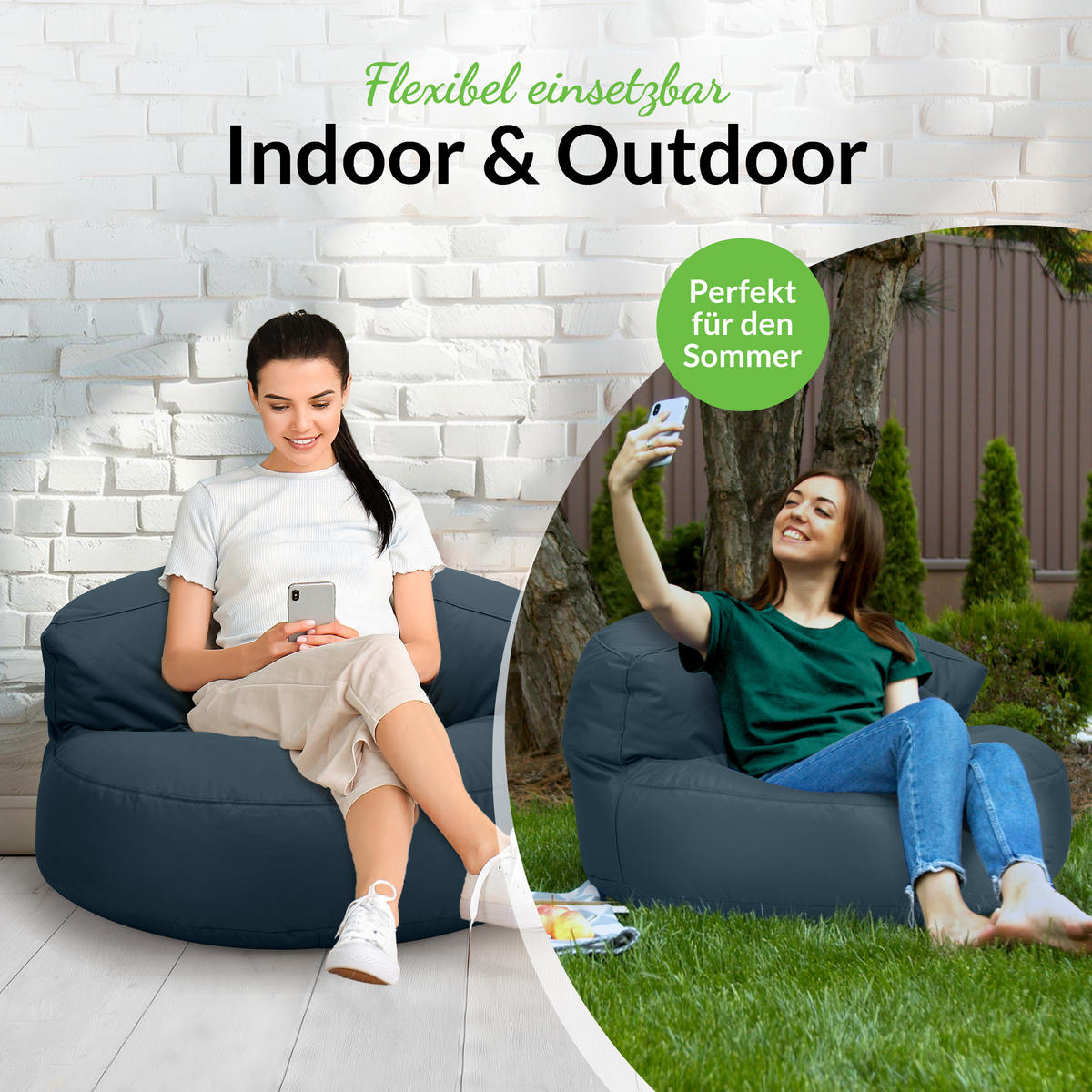 INDOOR OUTDOOR SITZSACK Lounge Sofa - Dunkelblau, Textil (90/50/50cm) - Green Bean