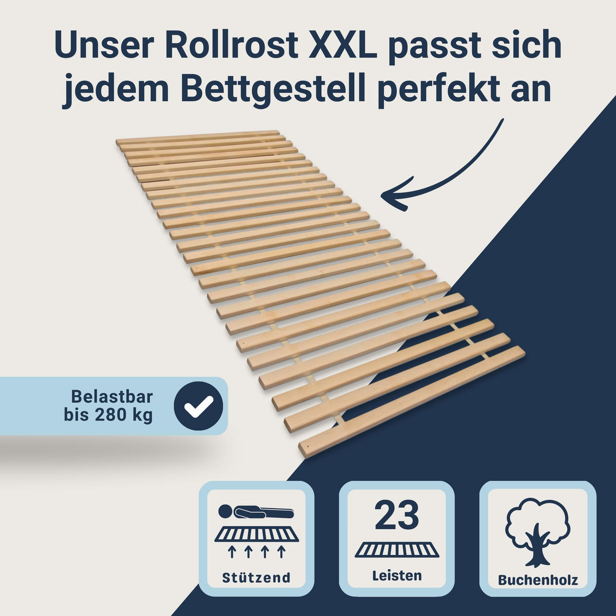 ROLLROST, Extra Stabil, Größe: 90x200 - Braun, Holz (90/200cm) - MaDeRa