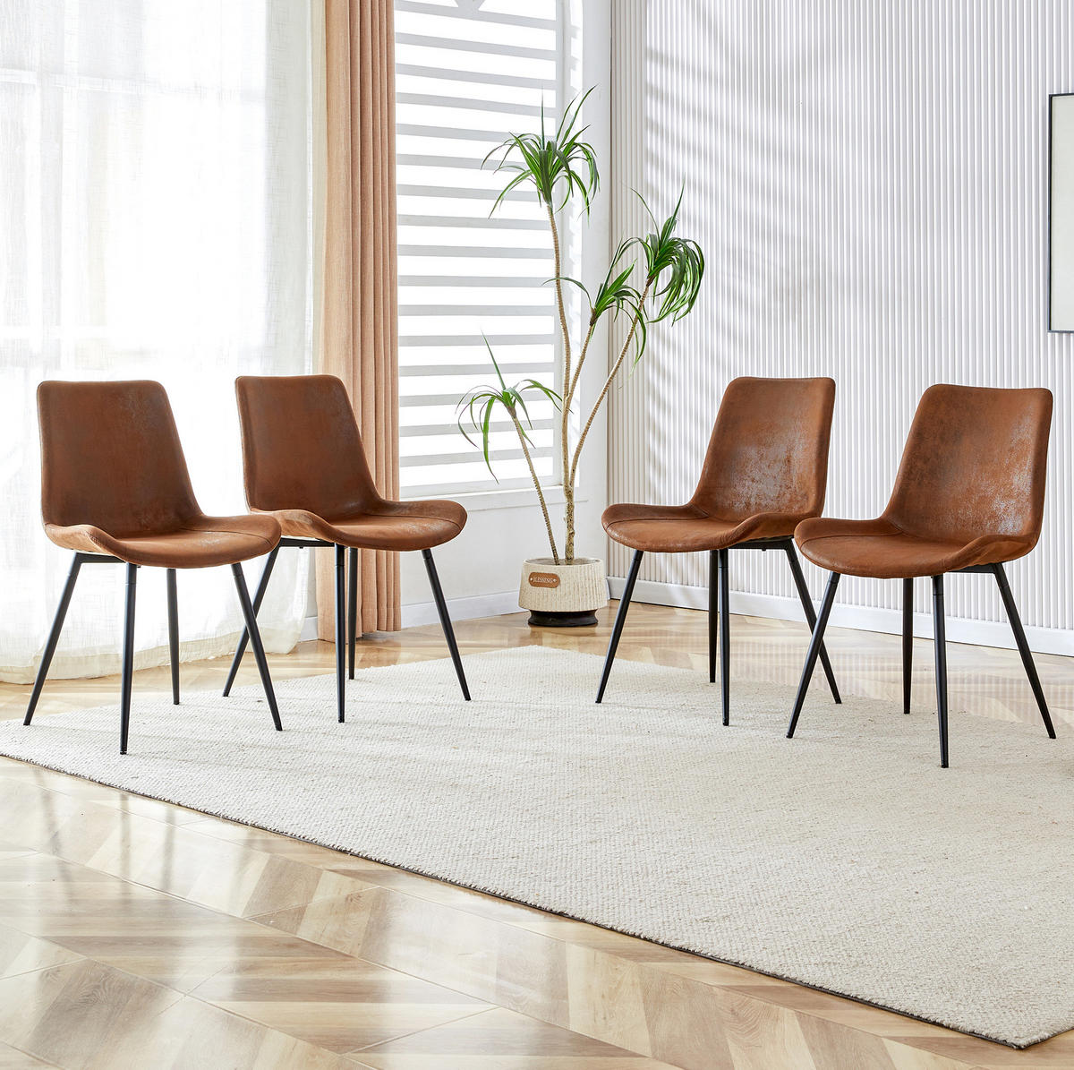 ESSZIMMERSTUHL 4er-Set Tech-Fabric Braun Metallgestell Schwarz - Braun, Metall (47/83/50cm) - Meubliv